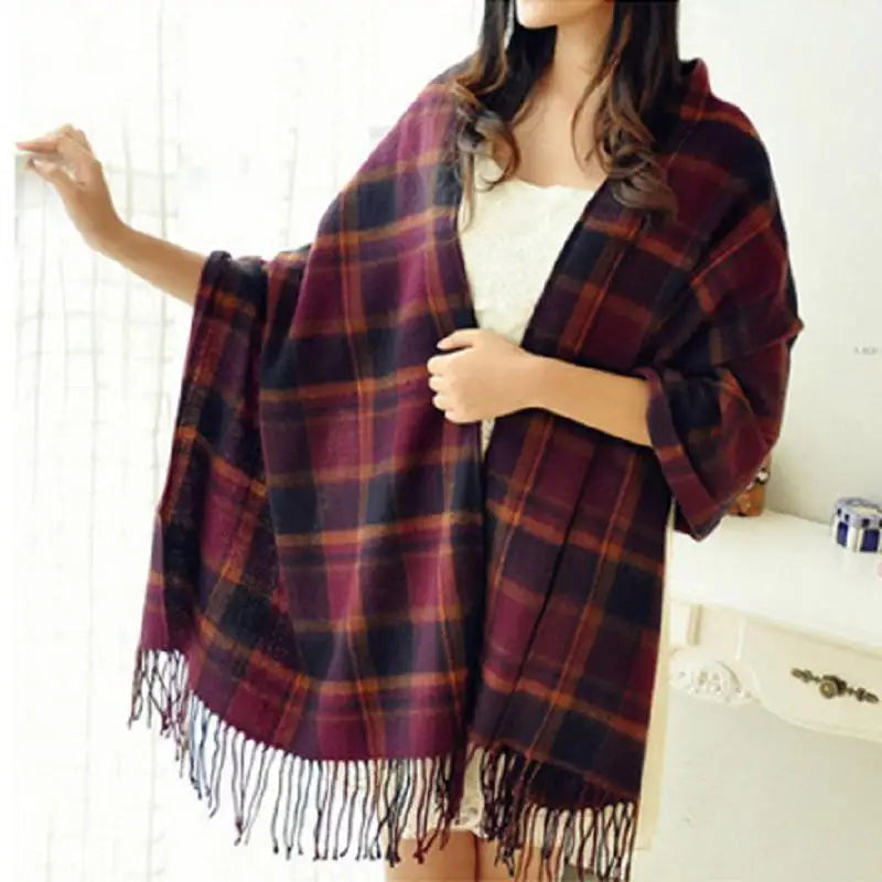 Women’s Plaid Cashmere Scarf Thick Warm Winter Shawl - Smarsty