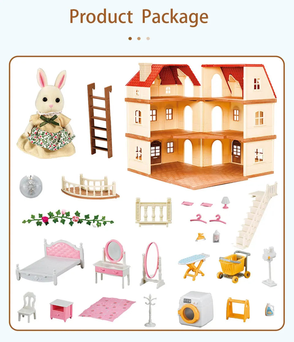 1/12 Dollhouse Furniture Family House Villa Simulate Forest Rabbit Animal Family Miniature Scene Toy Display Furniture Toy Gift by Smarsty