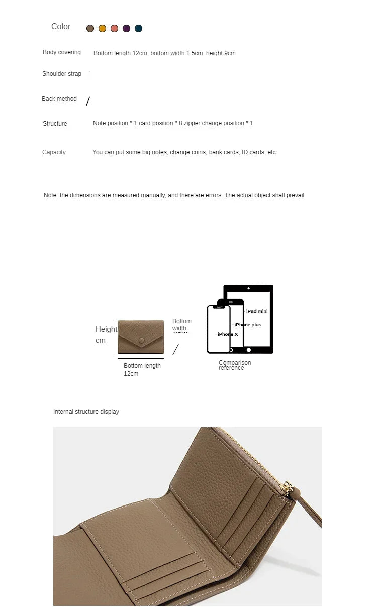 New PU Leather Small For Women Wallet Luxury Envelope Card Holder Brand Designer Multipurpose Zip Coin Cowhide Short Purse 2024