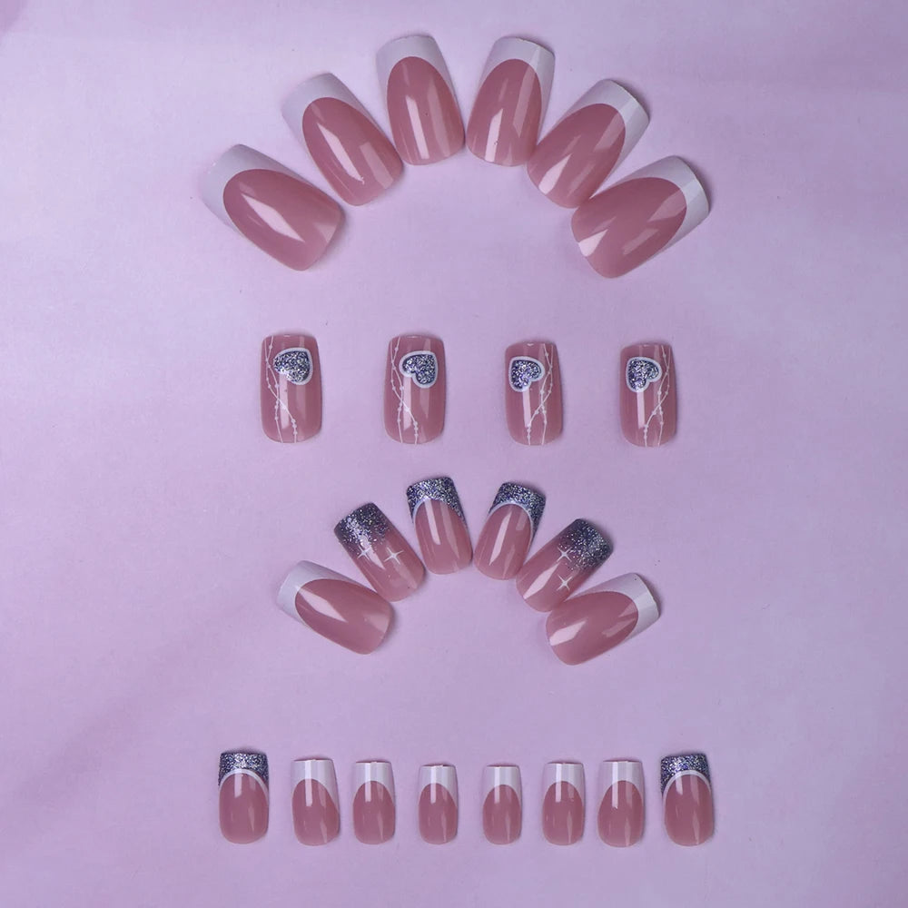 24PCS Short Pink French Press On Nails for Easy Glam - Smarsty