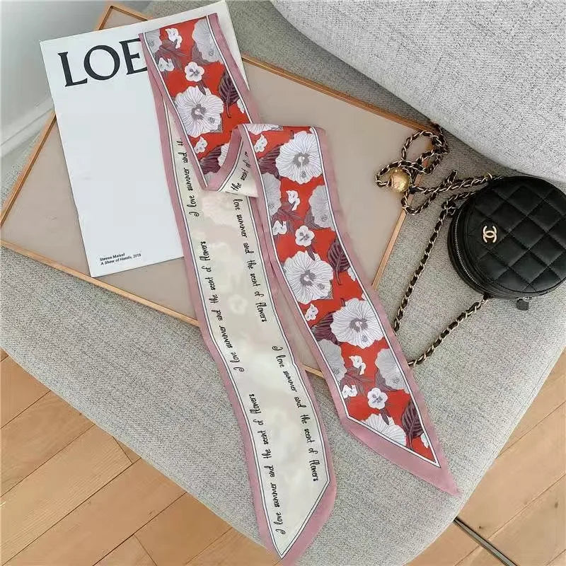 Summer Floral Silk Scarf Hairband Lightweight Headscarf - Smarsty