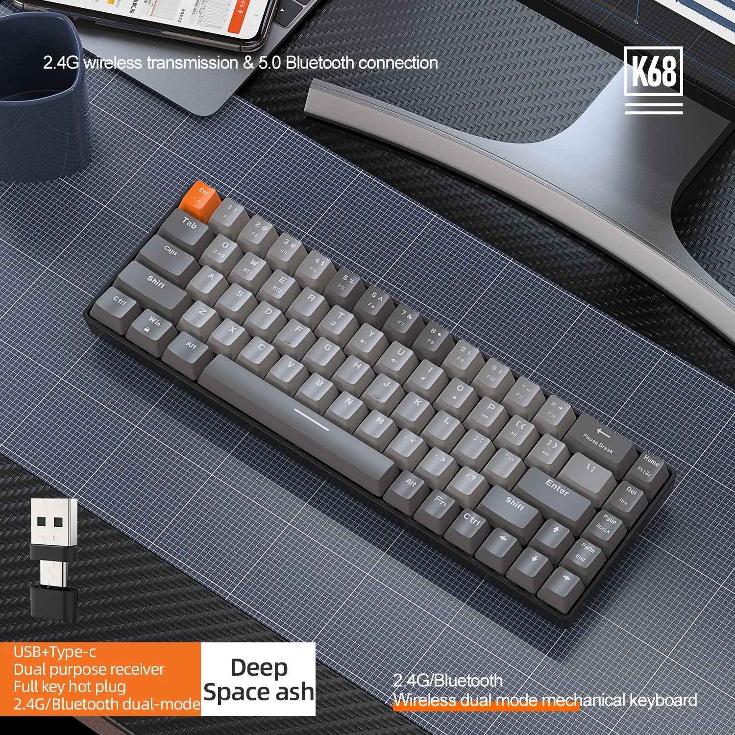 Wireless 60 Percent Mechanical Keyboard Bluetooth Hot Swap