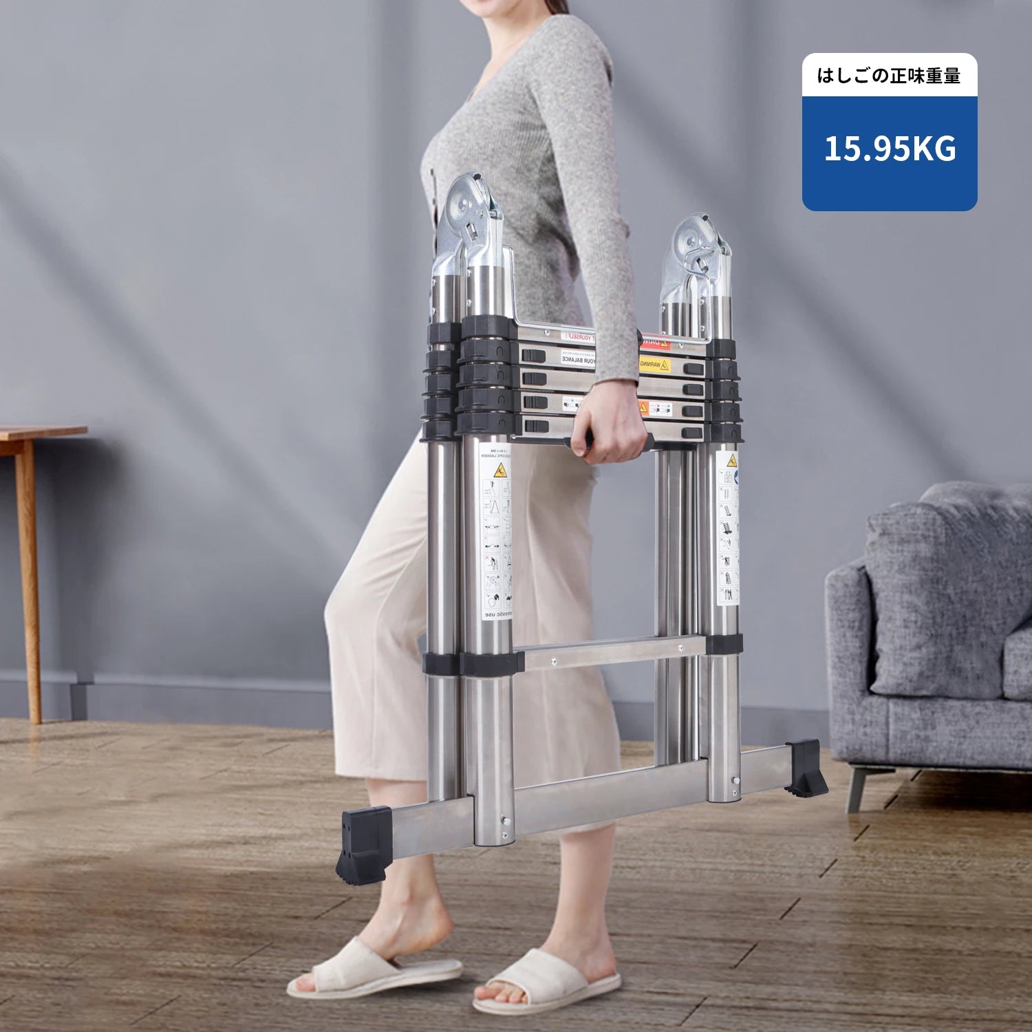 DayPlus Telescoping Ladder Stainless Steel Folding Ladder Portable Extendable Loft Ladder Capacity Max Load 150kg/330lb,EN131