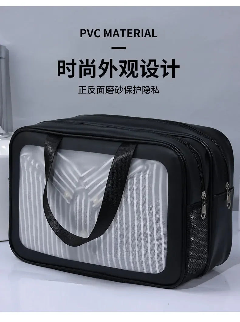 Dry-wet separation double transparent PU makeup bag portable washing bag cosmetic storage bag travel fitness swimming essentials - Smarsty