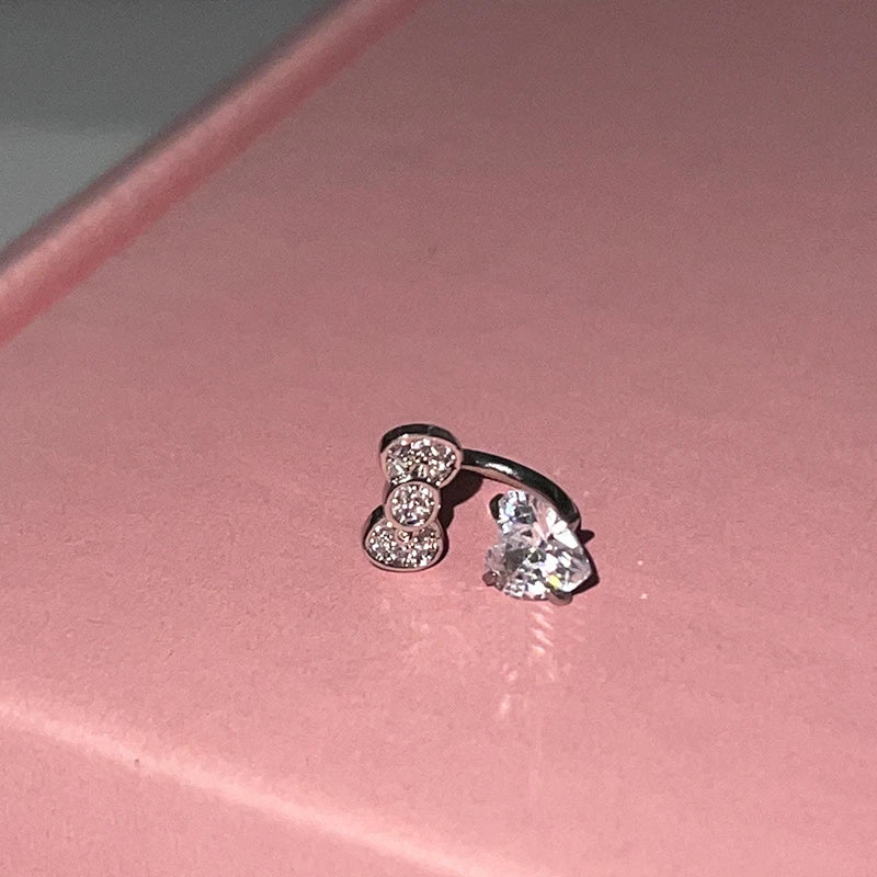 Stainless Steel Heart Bowknot Zircon Stud Earrings Cute - Smarsty