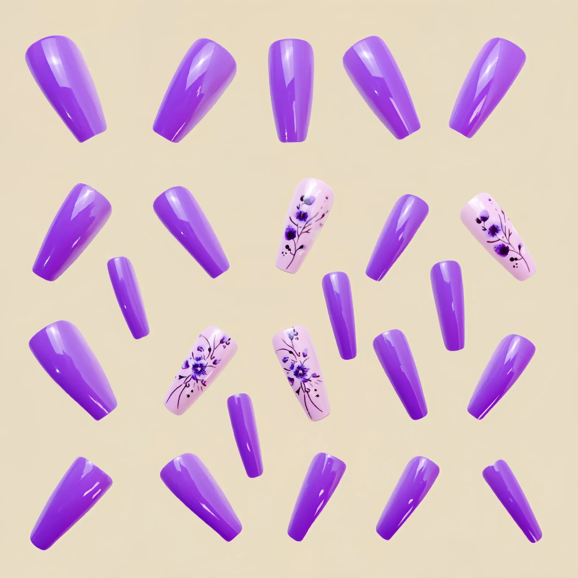 24 Piece Set Medium Long Press On Nails with Peach Flower Design - Smarsty