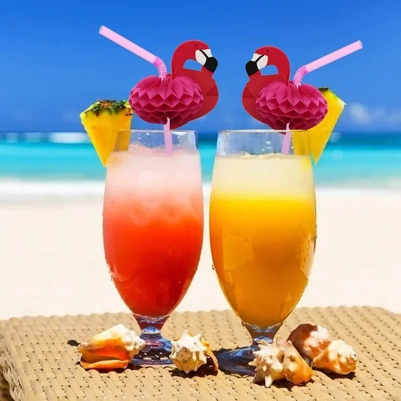 Flamingo Drinking Straws with Tropical Umbrellas for Parties - Smarsty