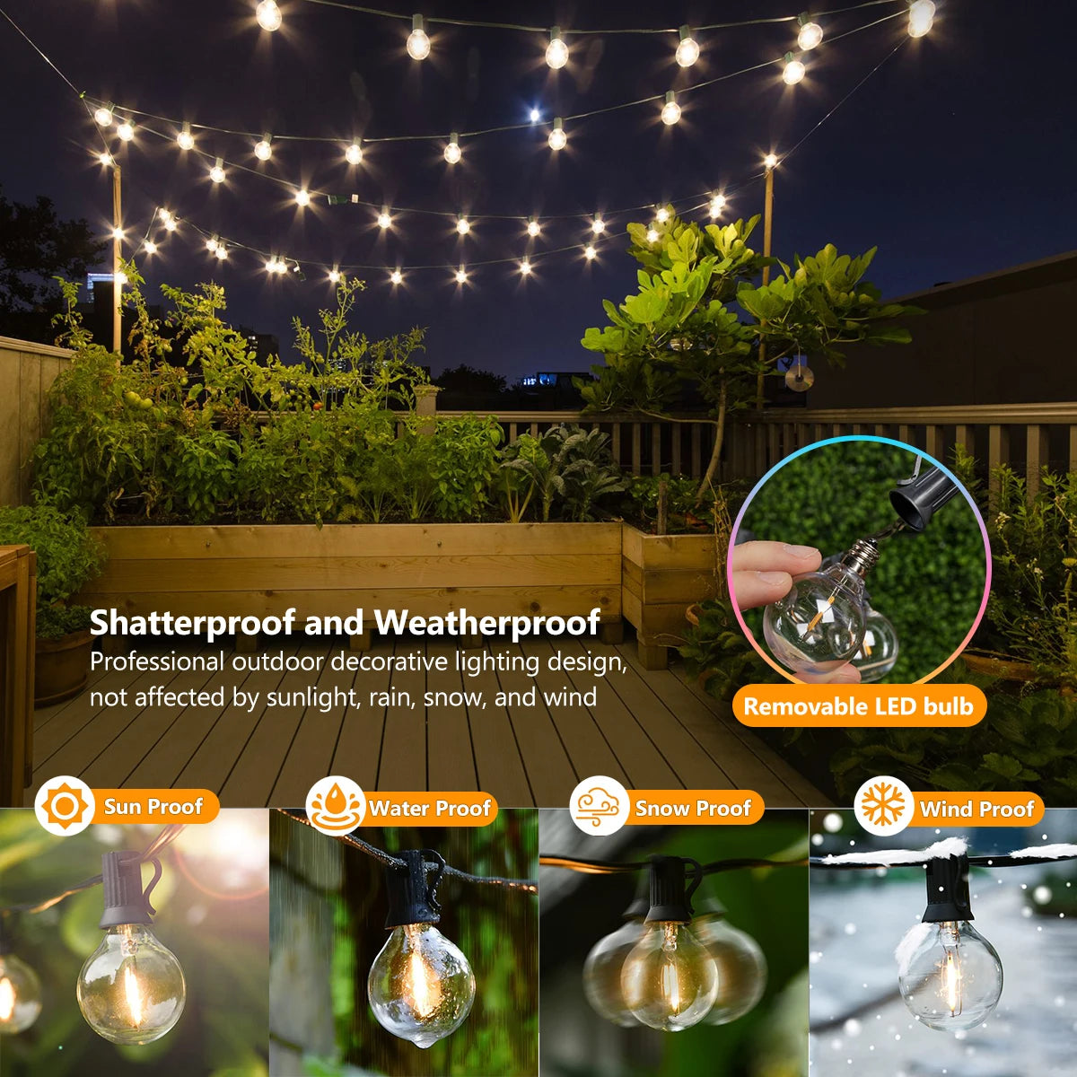 Solar String Lights Outdoor with Shatterproof Bulbs - Smarsty