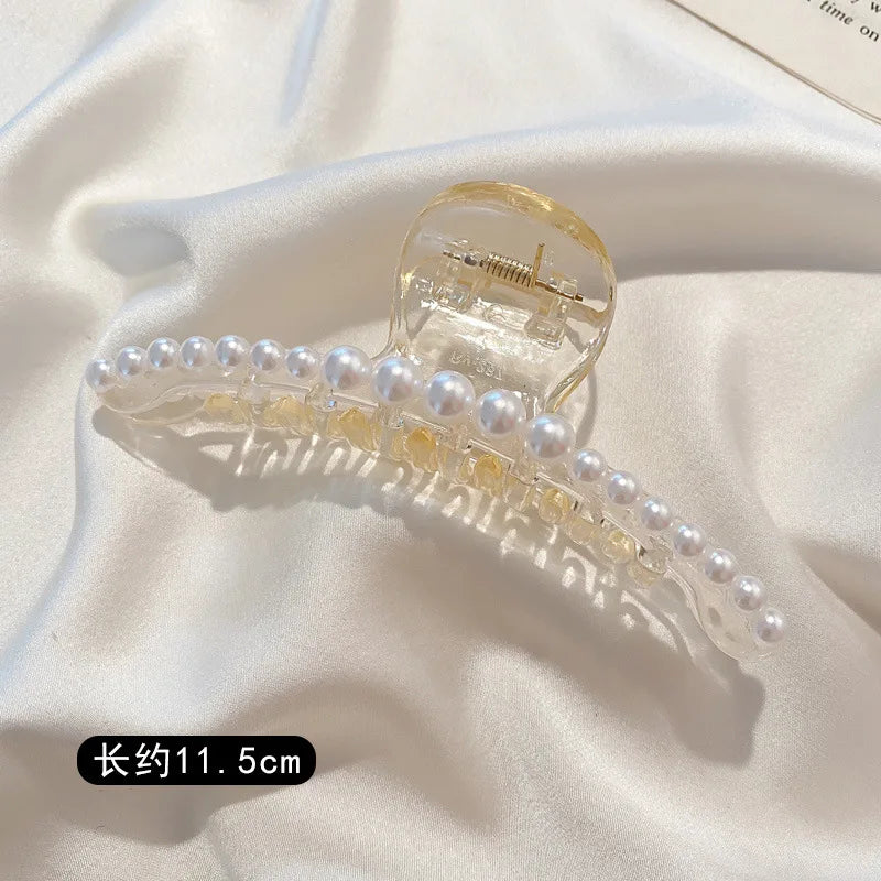 Large Pearl Hair Claw Clip Acrylic Fashion Barrette Stylish - Smarsty