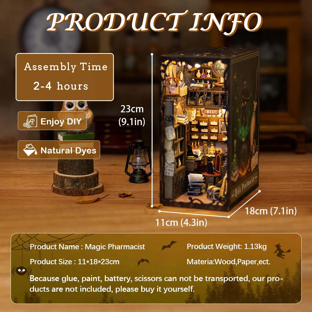 CUTEBEE DIY Book Nook Kit Miniature Doll House Home Touch Light Dust Cover Model Building Toys Gifts Magic Pharmacist by Smarsty