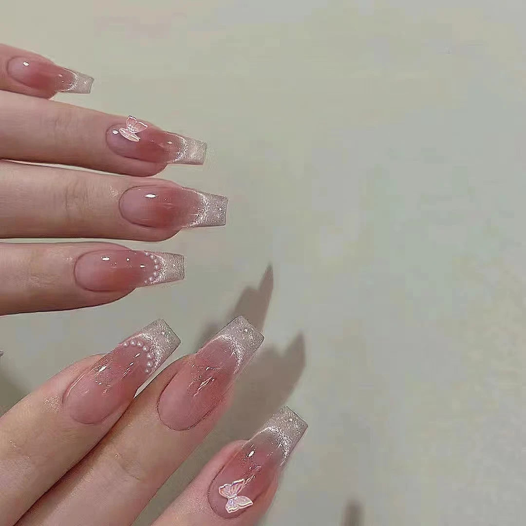 10 PCS Handmade Butterfly Eye Blush Fake Nails - Smarsty