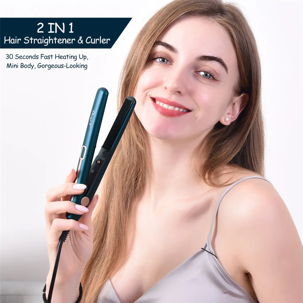 CkeyiN Mini Hair Flat Iron 2 in 1 Portable Straightener and Curler - Smarsty
