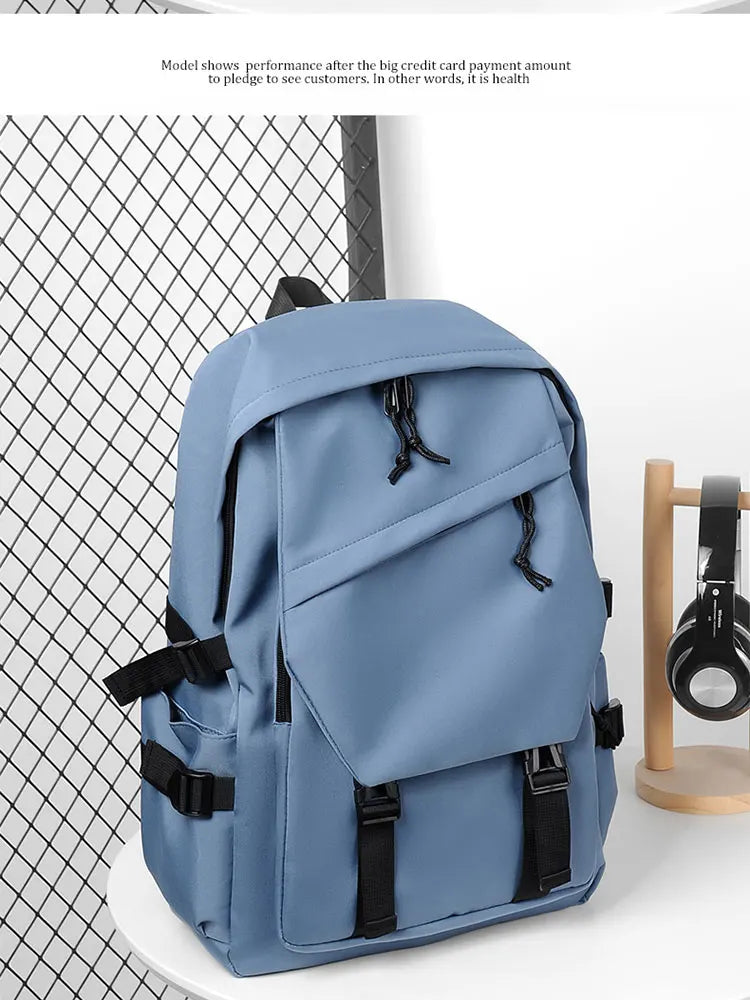 One 15 Inch Polyester Waterproof Solid Color Simple Men's Backpack Fashion Couple Student Computer Backpack