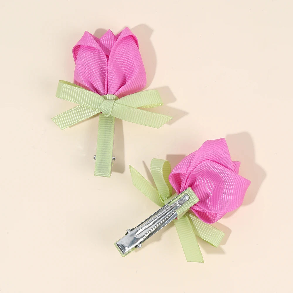 Pink Tulip Floral Hair Clips for Girls - Smarsty