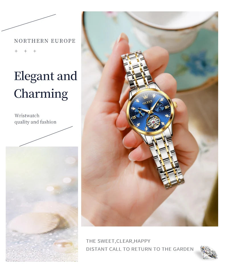 OLEVS Womens Automatic Mechanical Watch Waterproof Stainless Steel - Smarsty