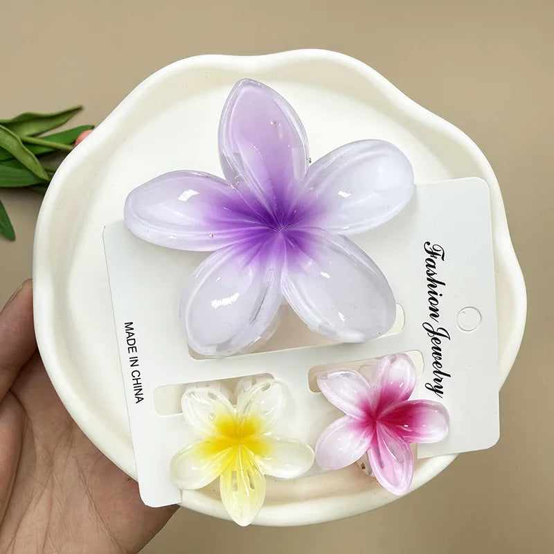 Bohemian Plumeria Hair Claw Clips Set Lightweight Beach - Smarsty