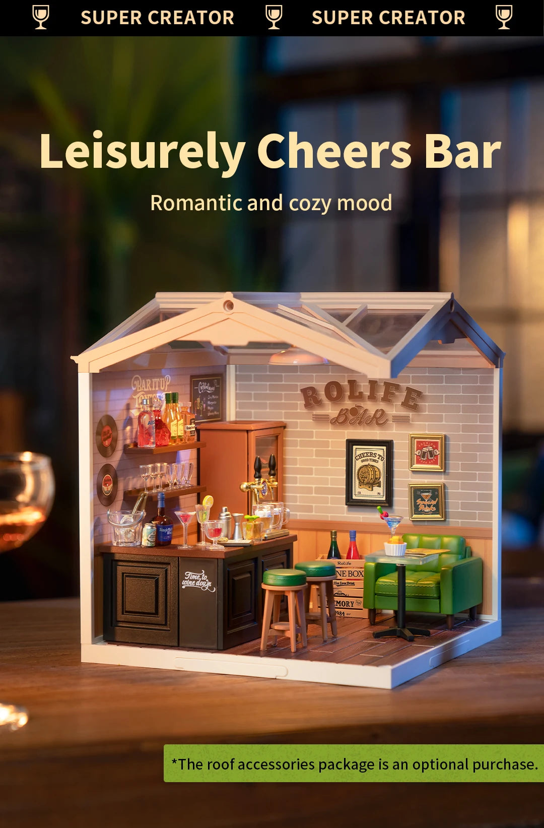 Robotime Rolife Super Creator Series Plastic Dollhouse Building Blocks for Kids Yum Burgers Leisurely Cheers Bar Sweet Sips Tea