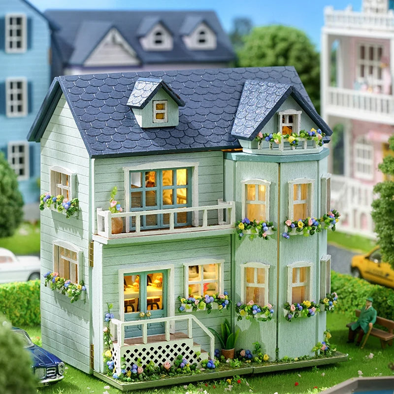 Diy Mini Wooden Dollhouse With Furniture Light Doll House Casa Assembly Model Pink Princess Villa Architecture Kit Toys Birthday by Smarsty