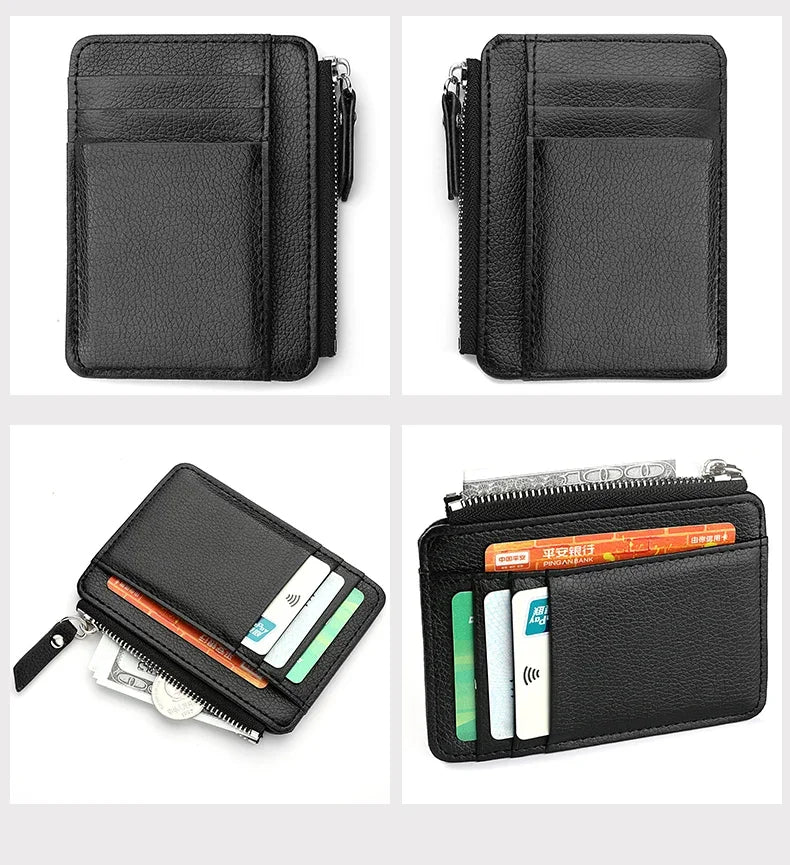 Mini Credit Card Wallet Id Card Holder Men's Small Wallet Thin Sleeve Zipper Short Coin Wallet