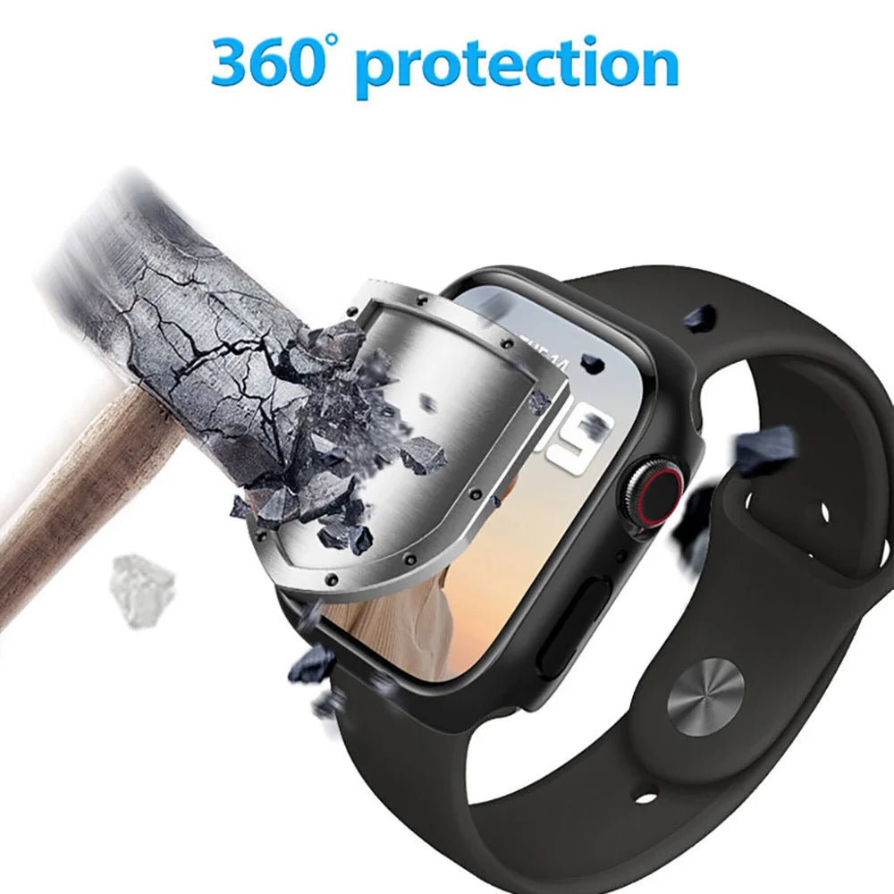 Tempered Glass+Case For Apple Watch 38mm 40mm 41mm 42mm 44mm 45mm 46mm Screen Protector Protective Cover iWatch 10 8 7 9 6 SE 5 - Smarsty
