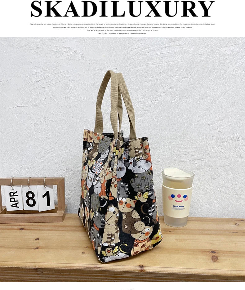 Chic Cat Pattern Top Handle Bag For Women Everyday Use - Smarsty
