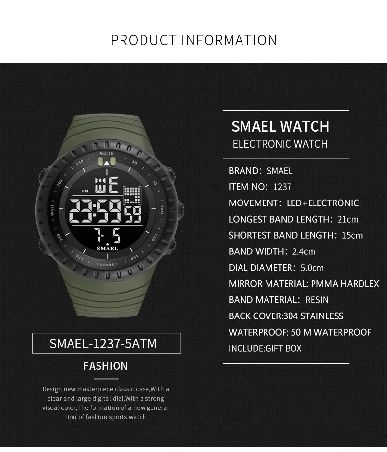 SMAEL Waterproof Digital Sports Watch with Big Dial - Smarsty