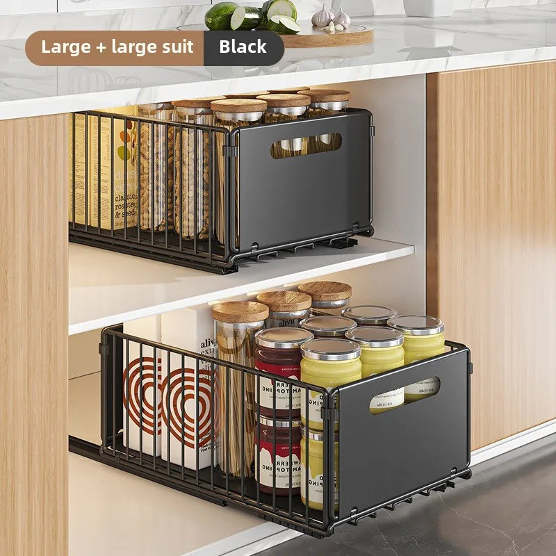 Non Perforated Folding Cabinet with Pull-out Basket Multifunctional Snack Storage Rack Household Kitchen Sink Storage Rack by Smarsty