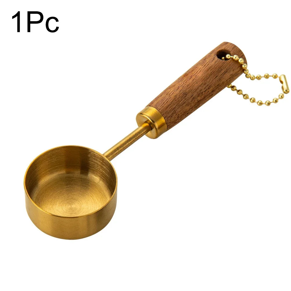 Gold Wooden Handle Stainless Steel Measuring Cups Set - Smarsty