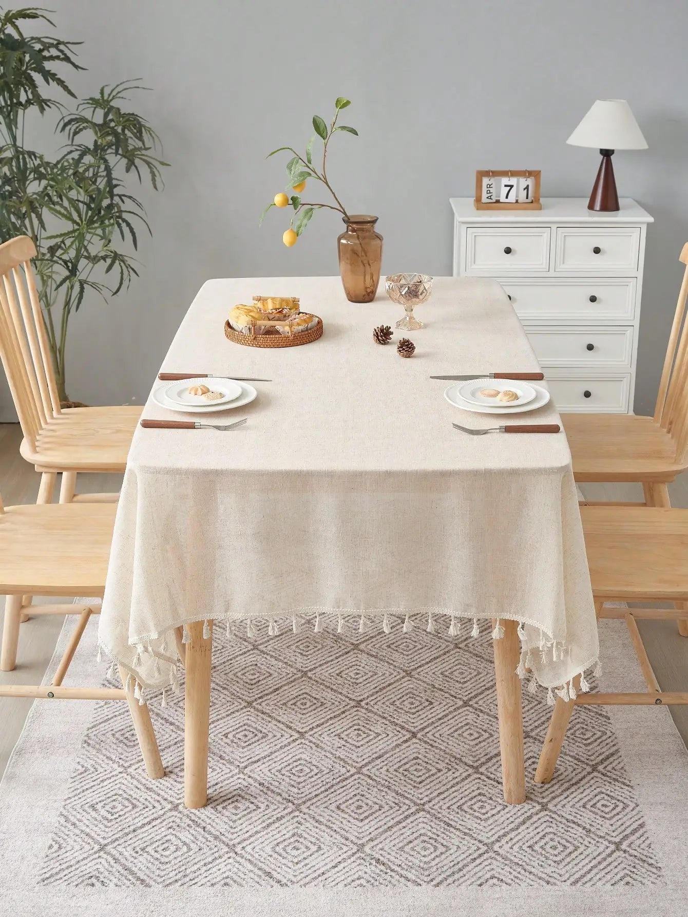 Beige Linen Square Tablecloth for Retro Home Decor - Smarsty