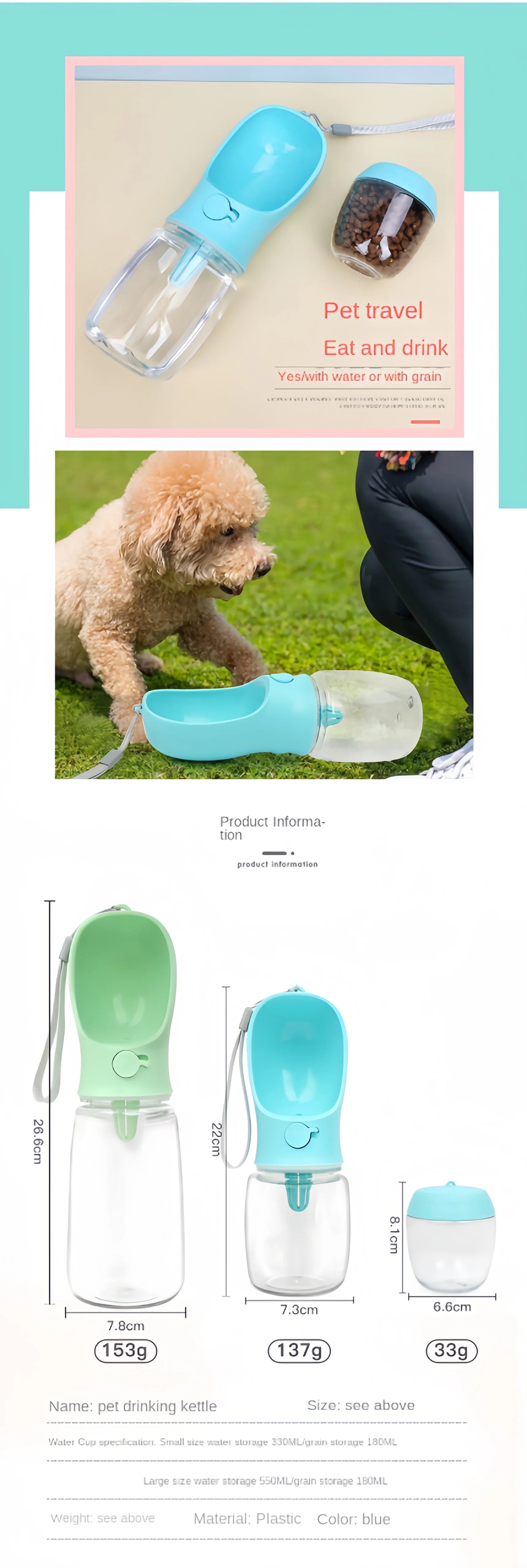 Portable Dog and Cat Water Bottle with Food Storage - Smarsty