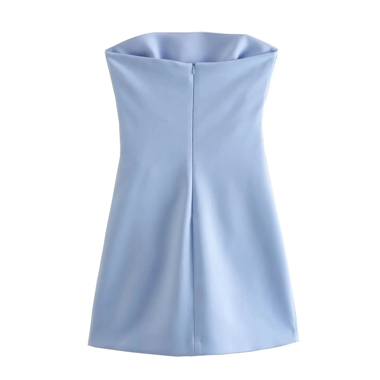 TRAF Dress Women Off Shoulder Corset Short Dresses Ruched Backless Blue Black White Dress Woman Sexy Bodycon Party Dresses - Smarsty