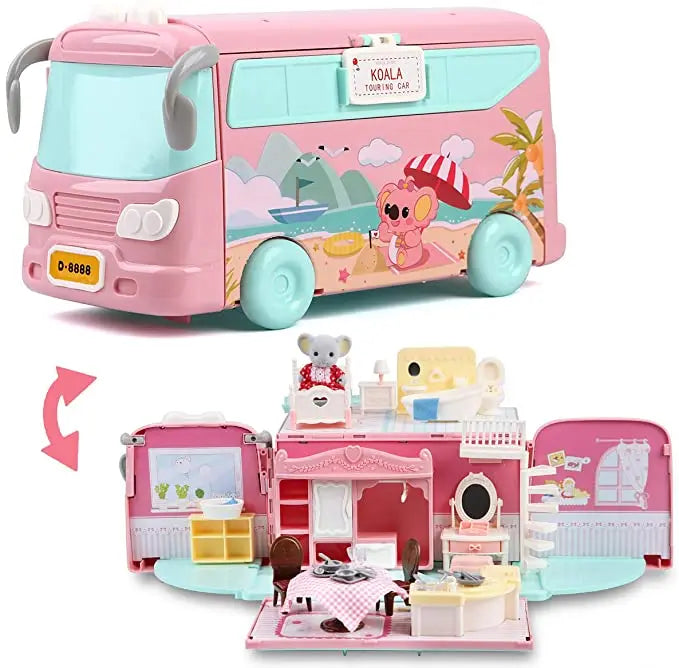Dollhouse Koala Diary Girl Play House Toy Diy Tour Bus Bedroom Dresser Dining Kitchen Bathroom Shop Pretend Family Toys Girls by Smarsty
