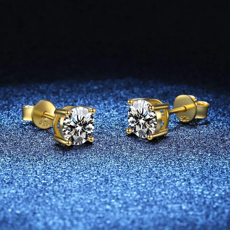 Certified Moissanite Stud Earrings 18K Plated Silver - Smarsty