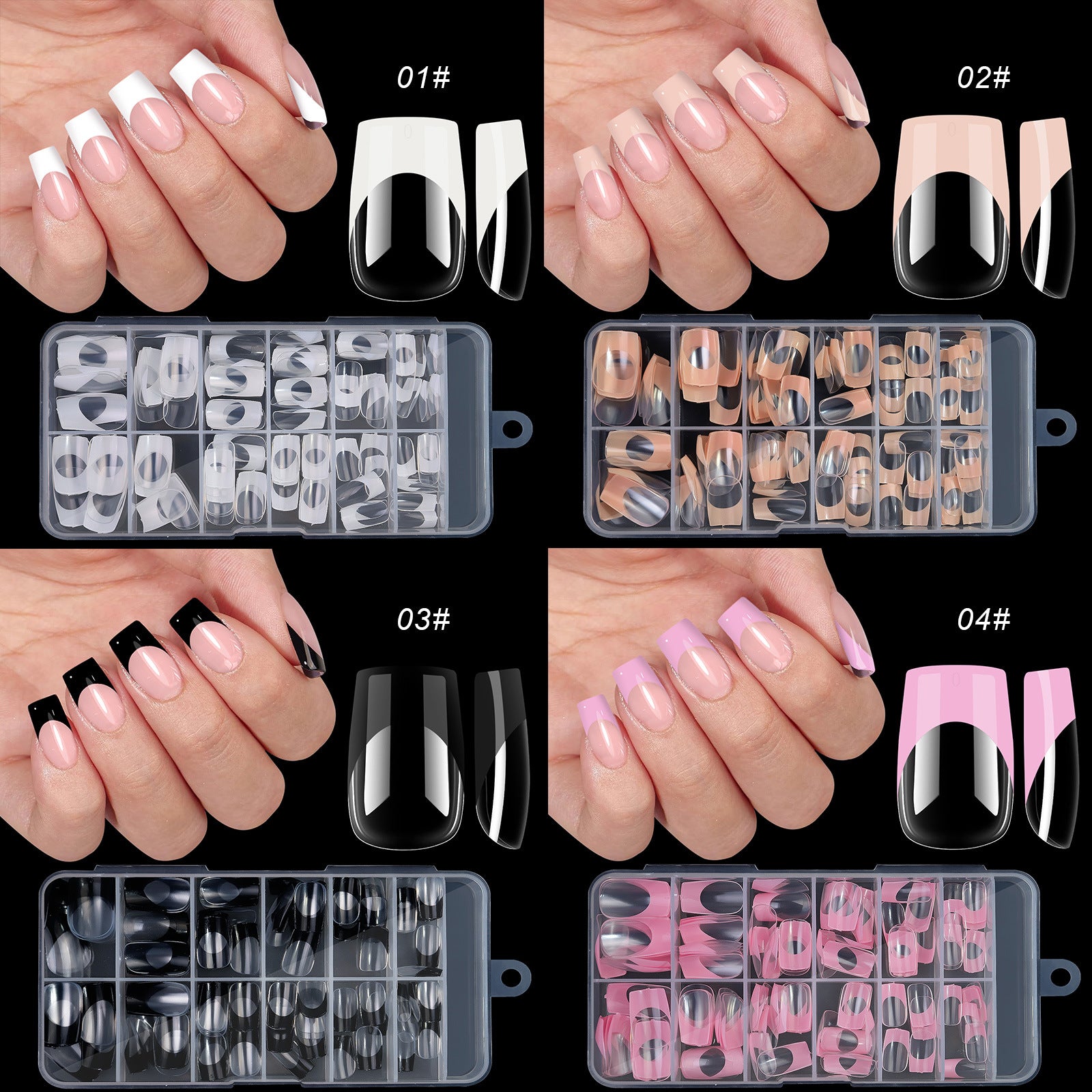 120pcs/box Acrylic French False Nails Medium Length Square Armor Full Cover Nail Tips Can Be Removable Mixed Size Press On Nails - Smarsty