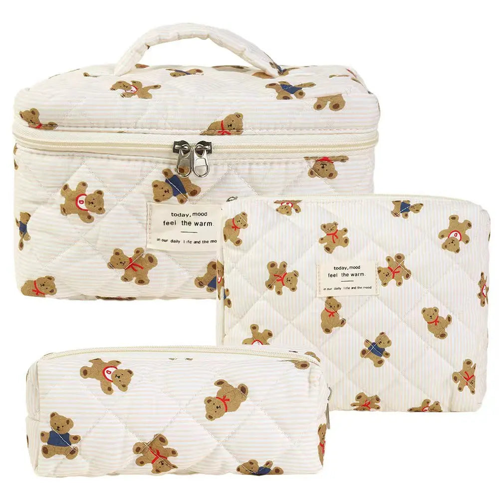 1pcs Cute Quilted Cotton Makeup Bag Women Zipper Cosmetic Organizer Cloth Handbag Box Shape Portable Toiletry Case for Girls - Smarsty
