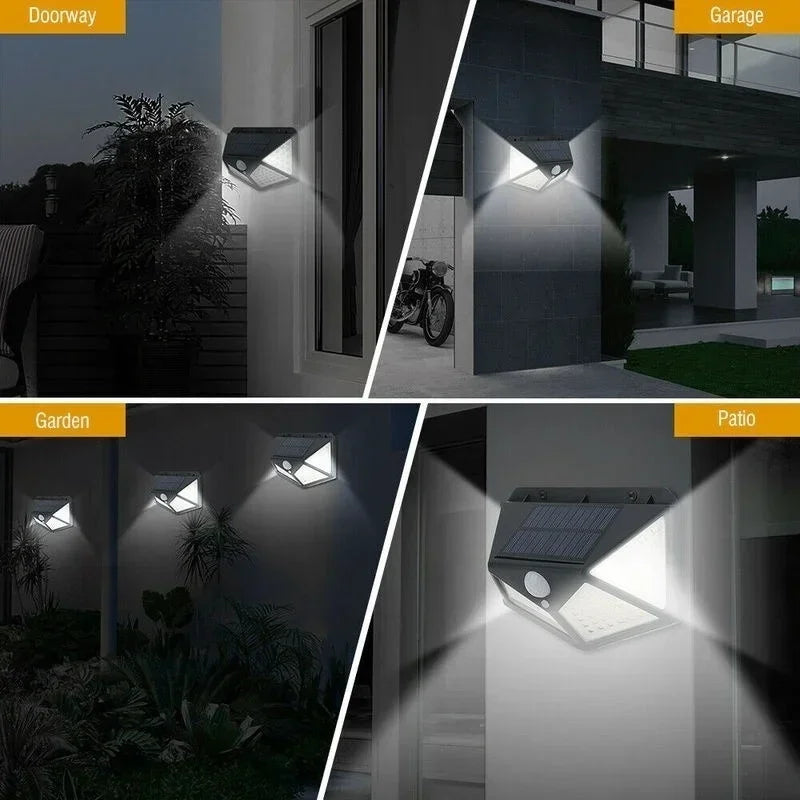 100 LED Solar Wall Lights with Motion Sensor for Outdoor Security - Smarsty
