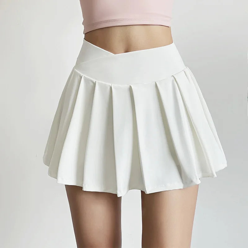 Sports short skirt women summer anti-walk yoga pants running fitness clothes quick dry breathable high waist pleated skirt - Smarsty