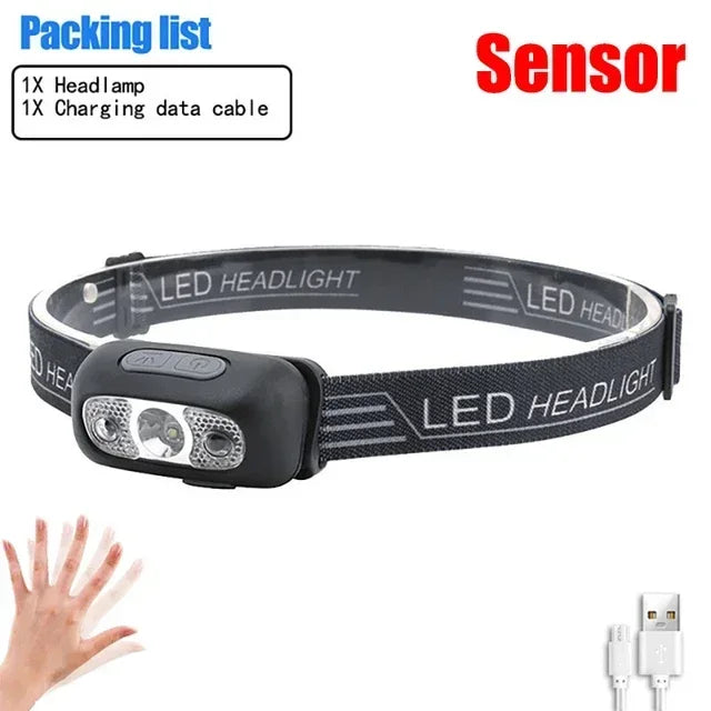 Strong Light Headlamp Mini Led Night Fishing Powerful Torch Head Lamp Outdoor Waterproof Camping Portable LED Sensor Headlamps by Smarsty
