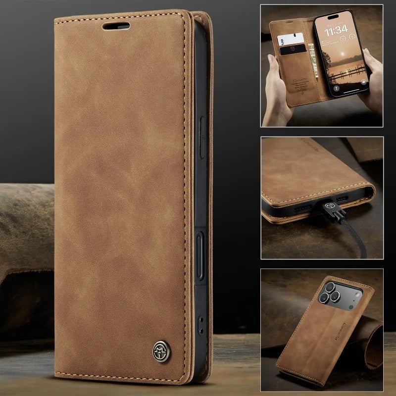 iPhone 11 12 13 Mini Xs 8 Plus SE2020 Retro PU Leather Magnetic Book Phone Wallet Flip Case by Smarsty