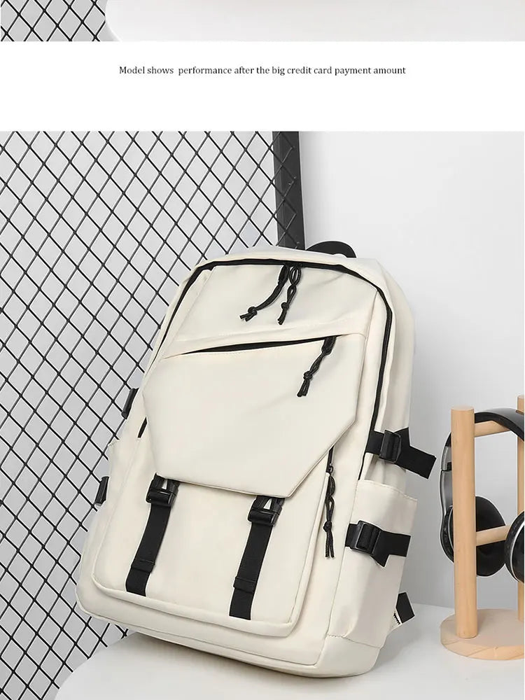 One 15 Inch Polyester Waterproof Solid Color Simple Men's Backpack Fashion Couple Student Computer Backpack