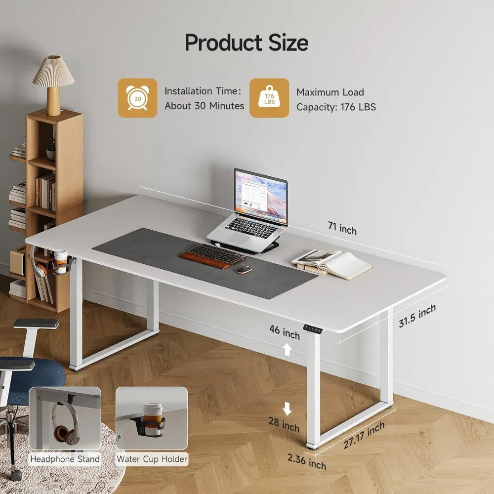 Standing Desk, 71x32 Inches Rectangle Stand Up Desk with 4 Legs, Dual Motor and Memory Controller, Adjustable Height from 28-46