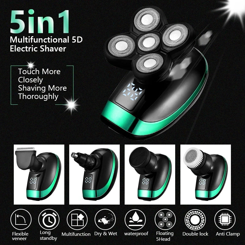 5 In 1 Men's Rechargeable Electric Shaver with Floating Heads - Smarsty