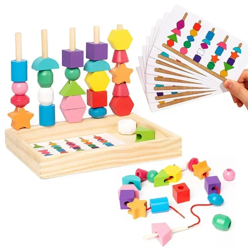 Montessori Wooden Toys Color Shape Matching Puzzle Game Colorful Beaded Color Cognition Early Educational Toys Gift for Children - Smarsty