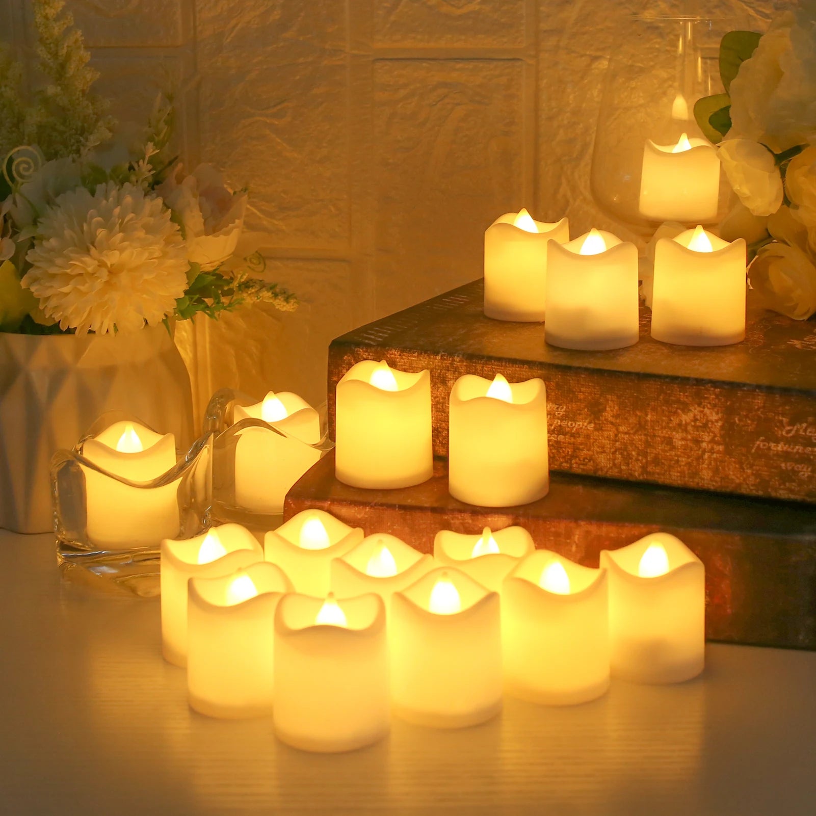 Flameless LED Votive Candles Set 100+Hour Lasting Electric Candles Battery Operated Tealight for Wedding Proposal Romantic Decor