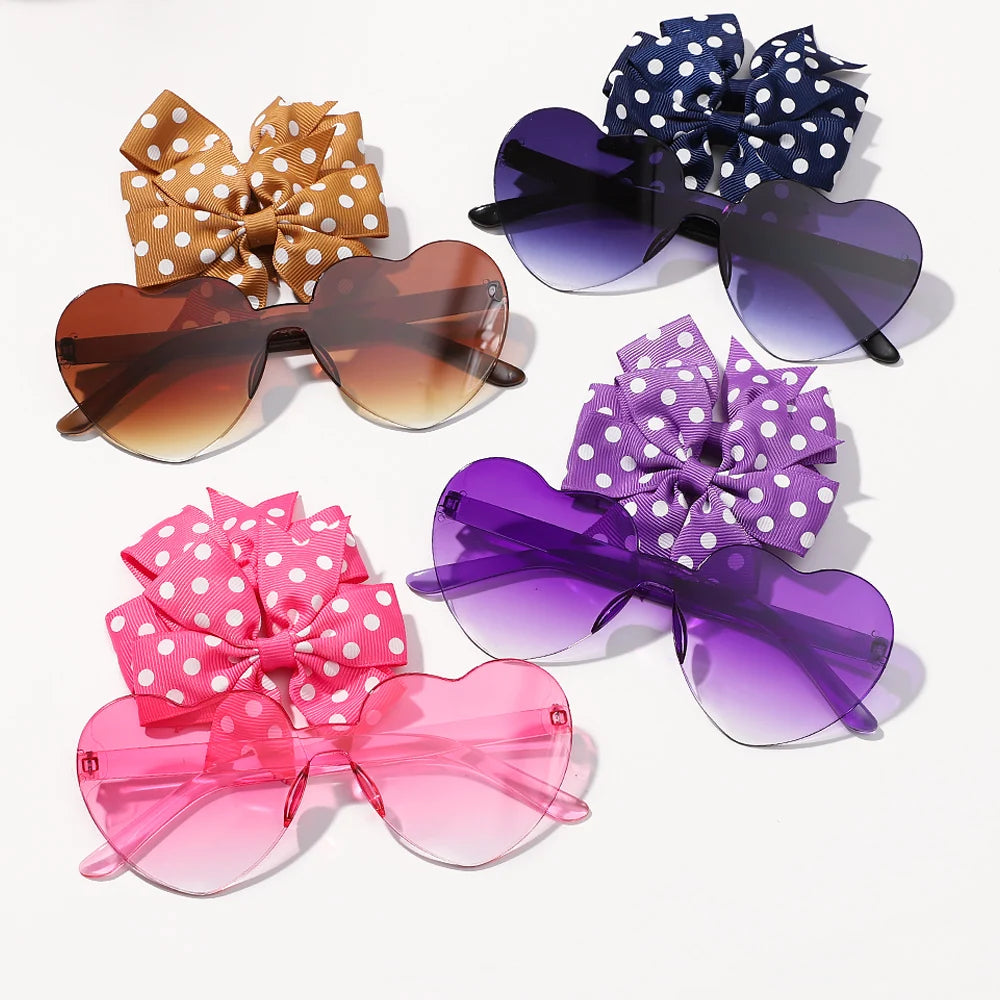 Colorful Heart Sunglasses and Dot Hairpin Set for Girls - Smarsty