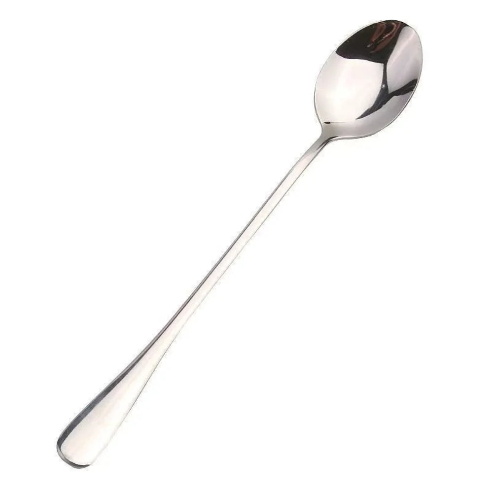 6PCS Long-handled spoon, thickened stainless steel coffee spoon, pointed stirring spoon, round-tipped spoon, ice spoon
