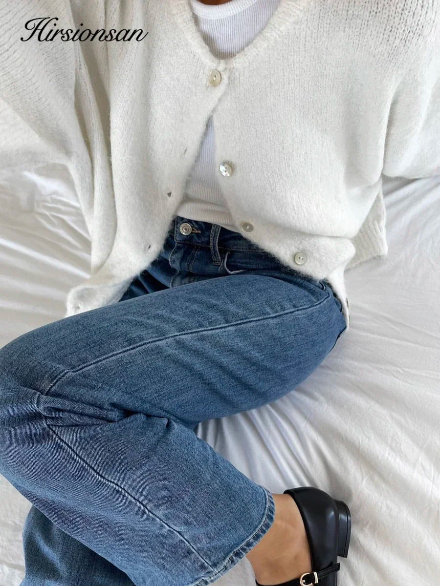 Hirsionsan Elegant Long Sleeve Sweater Women 2024 New Single-Breasted Female Casual Cardigan Soft Cashmere Knitted Outwear - Smarsty