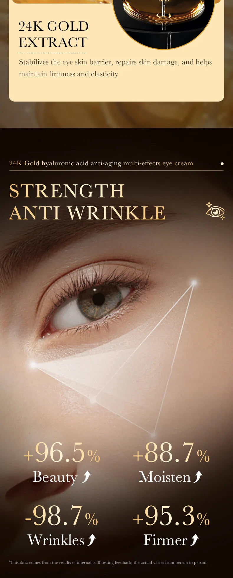24k Gold Hyaluronic Acid Eye Cream for Dark Circles and Puffiness - Smarsty