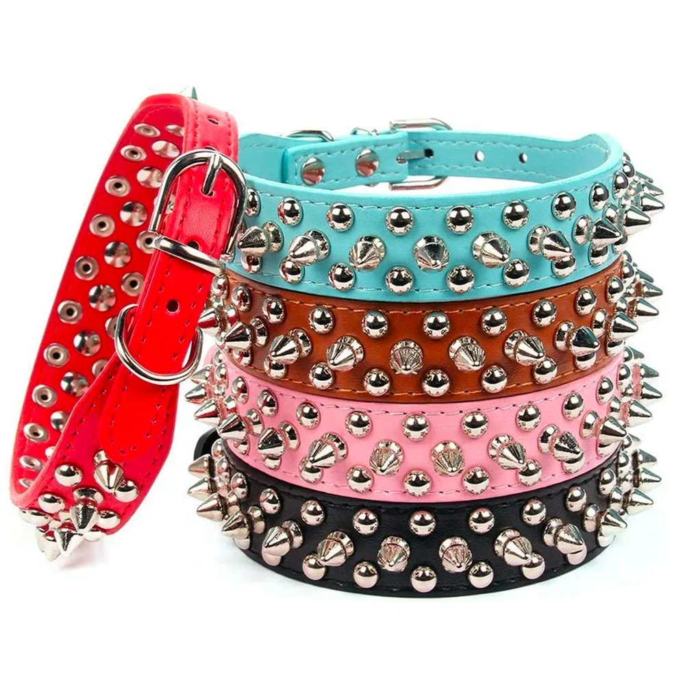 Adjustable Leather Dog Collar with Spikes for Small Pets - Smarsty