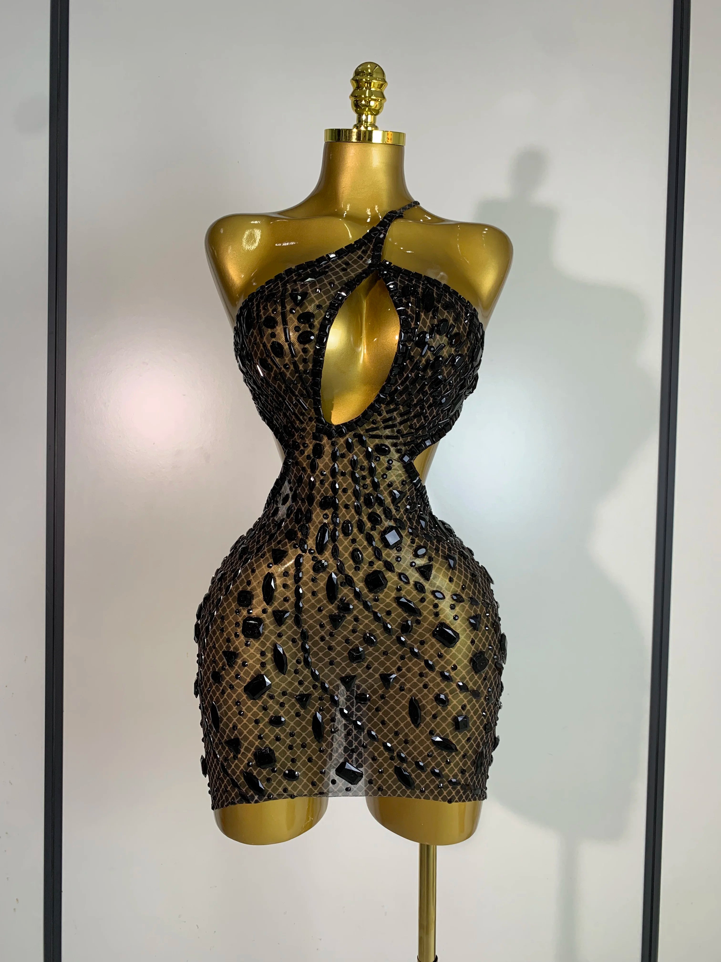 Sexy Sparkly Diamond Backless Short Dress 2025 Women Sleeveless Mesh See Through Evening Birthday Gown Singer Stage Outfit - Smarsty